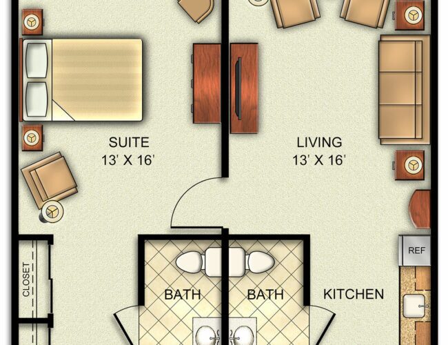 Assisted Living Deluxe One Bedroom Apartment.