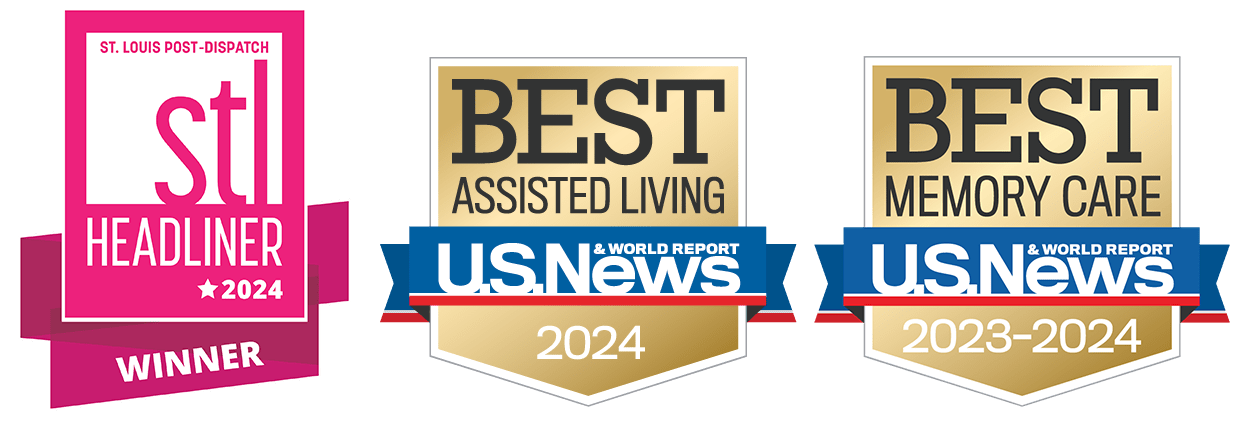 STL Headliner 2004 winner. U.S. New and World Report best assisted living 2024 award. U.S. New and World Report best memory care 2023-2024 award.