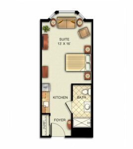 Assisted Living Deluxe Studio with Kitchenette floor plan