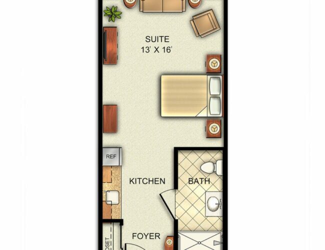 Assisted Living Deluxe Studio with Kitchenette floor plan