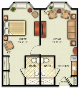 Assisted Living Deluxe One Bedroom Apartment.