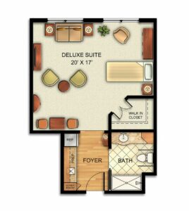 Assisted Living Deluxe Suite with Walk-In Closet.
