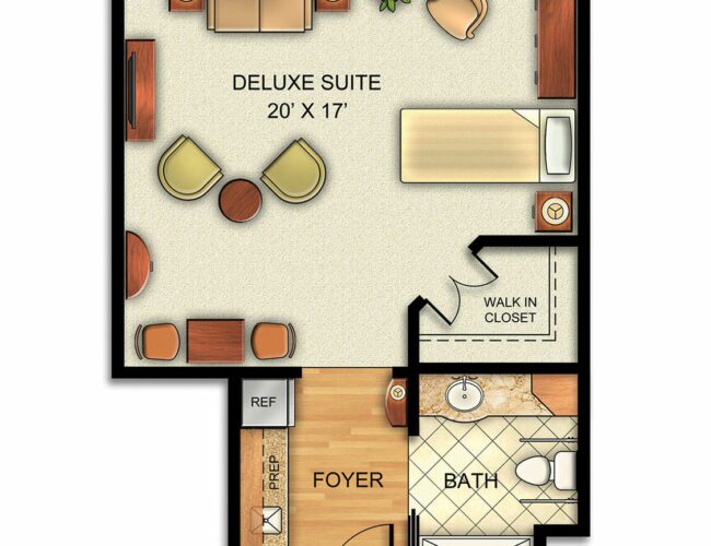 Assisted Living Deluxe Suite with Walk-In Closet.