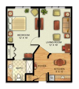 Assisted Living One Bedroom Apartment.