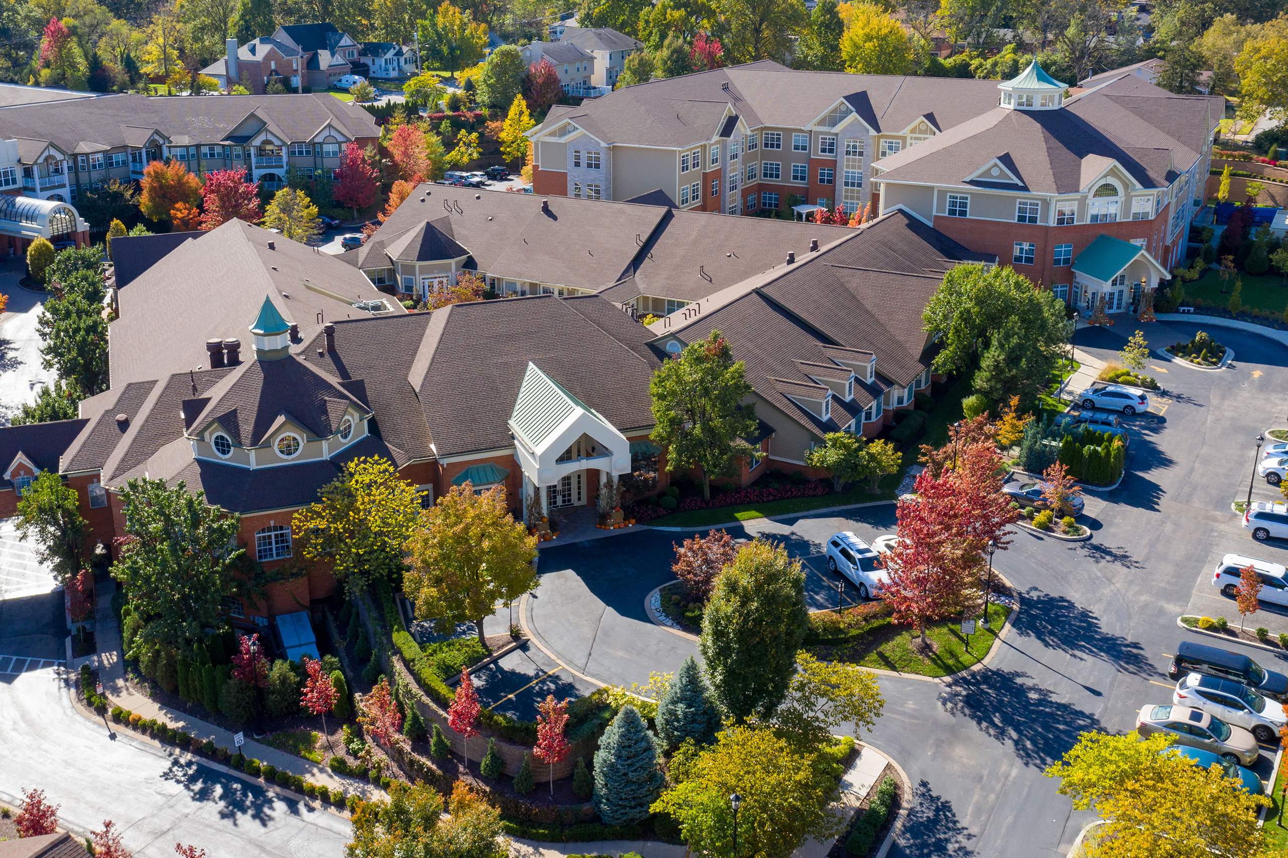 Aerial view of the McKnight Place Assisted Living and Memory Care buildings.