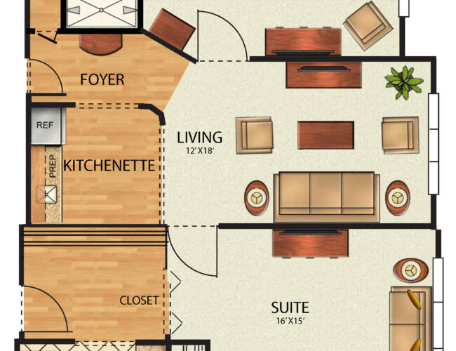 McKnight Place Assisted Living Two Bedroom Apartment floorplan.