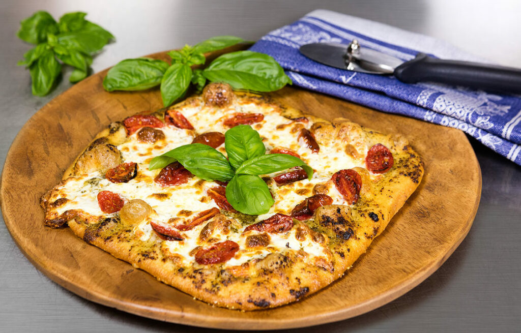 Margarita pizza prepared at McKnight Place